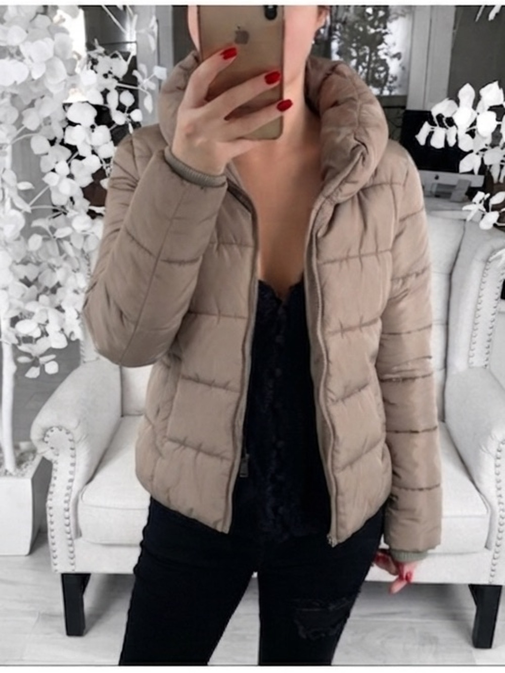 Muji Taupe Quilted Puffer Jacket